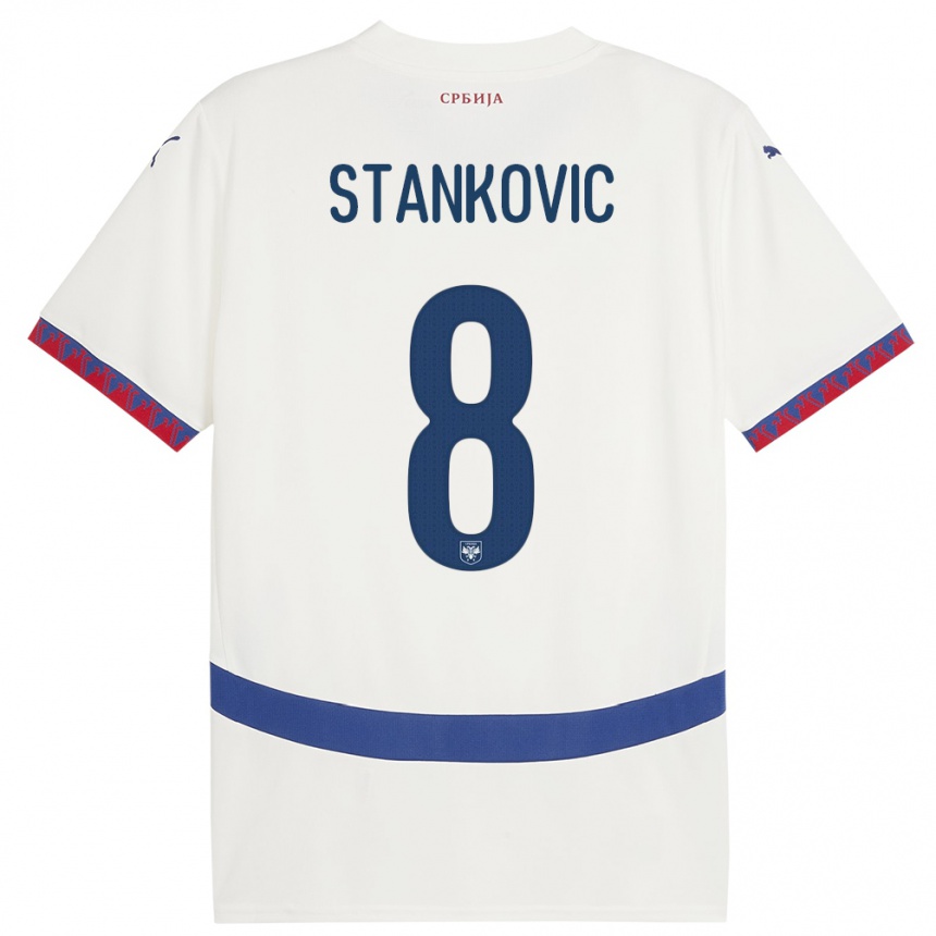 Niño Fútbol Camiseta Serbia Nikola Stankovic #8 Blanco 2ª Equipación 24-26