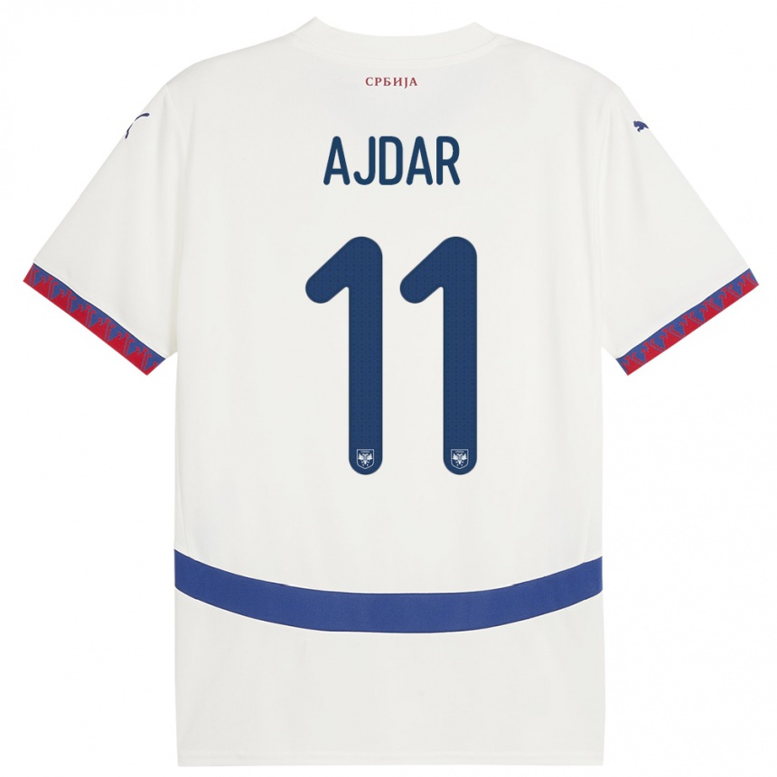 Niño Fútbol Camiseta Serbia Ognjen Ajdar #11 Blanco 2ª Equipación 24-26