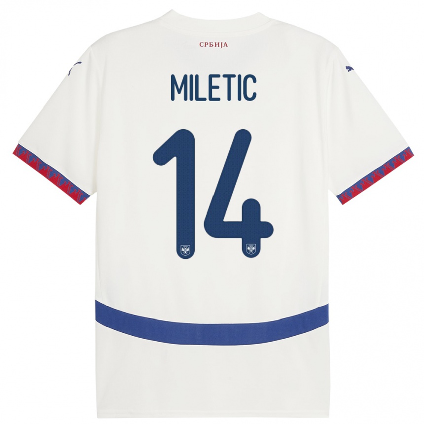 Niño Fútbol Camiseta Serbia Vladimir Miletic #14 Blanco 2ª Equipación 24-26