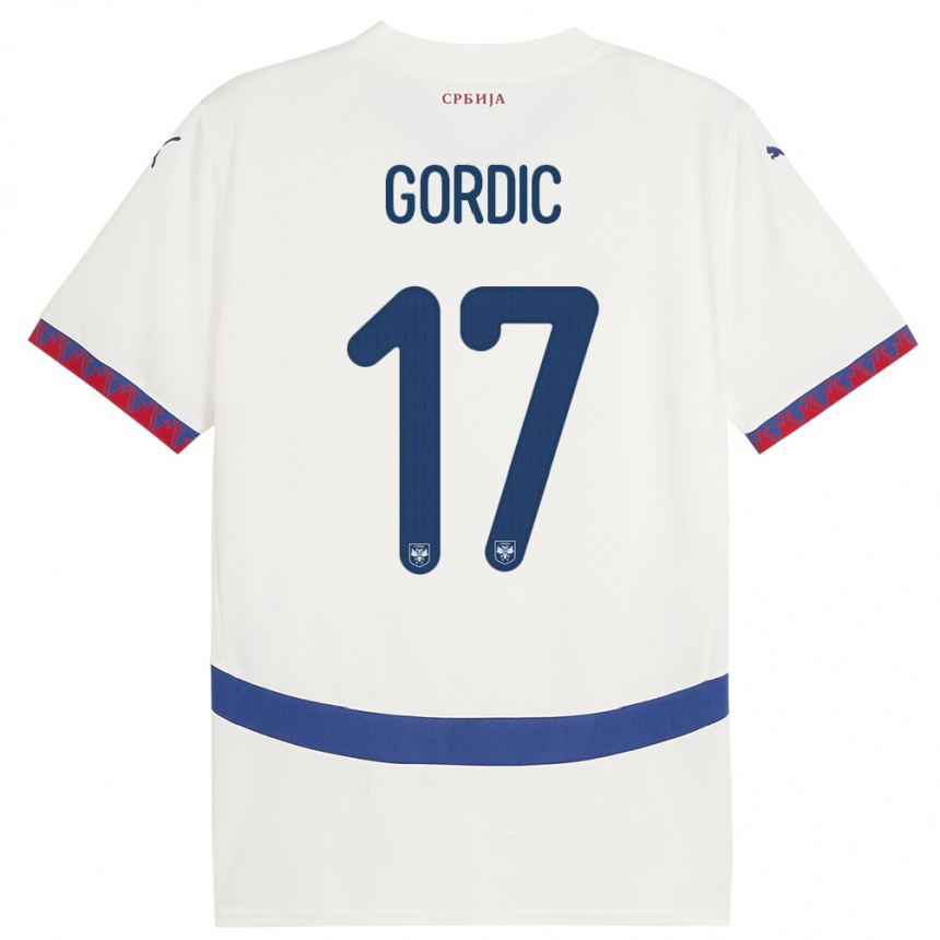 Niño Fútbol Camiseta Serbia Djordje Gordic #17 Blanco 2ª Equipación 24-26