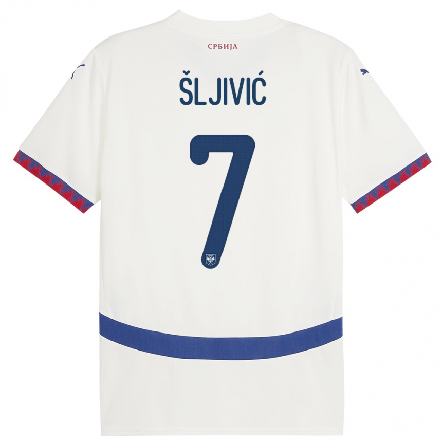 Niño Fútbol Camiseta Serbia Jovan Sljivic #7 Blanco 2ª Equipación 24-26