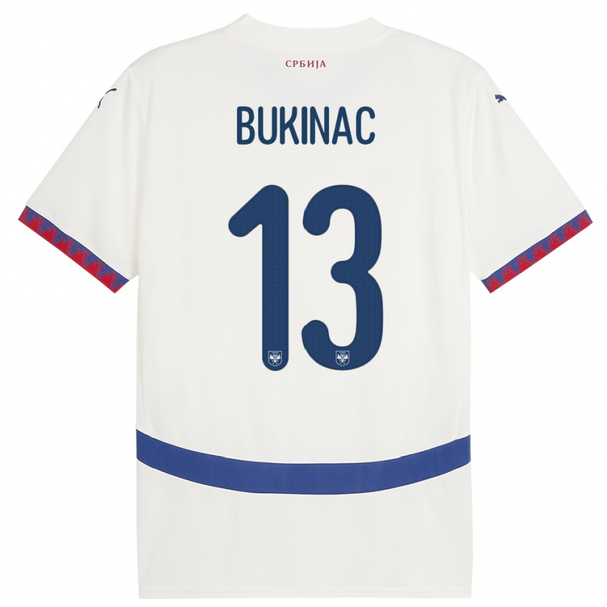 Niño Fútbol Camiseta Serbia Stefan Bukinac #13 Blanco 2ª Equipación 24-26