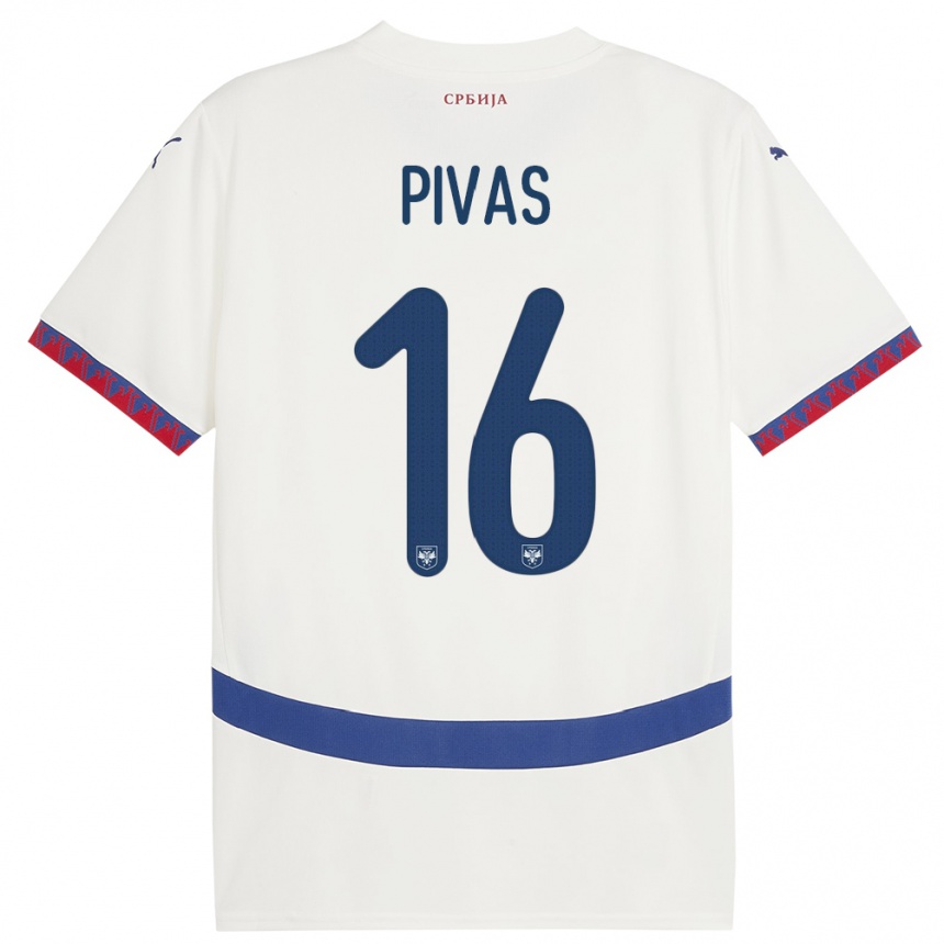 Niño Fútbol Camiseta Serbia Miodrag Pivas #16 Blanco 2ª Equipación 24-26