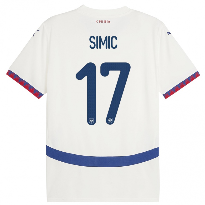 Niño Fútbol Camiseta Serbia Jan Carlo Simic #17 Blanco 2ª Equipación 24-26