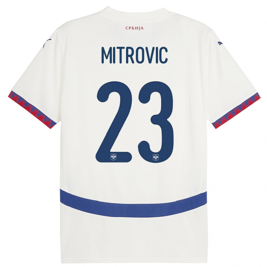 Niño Fútbol Camiseta Serbia Vuk Mitrovic #23 Blanco 2ª Equipación 24-26