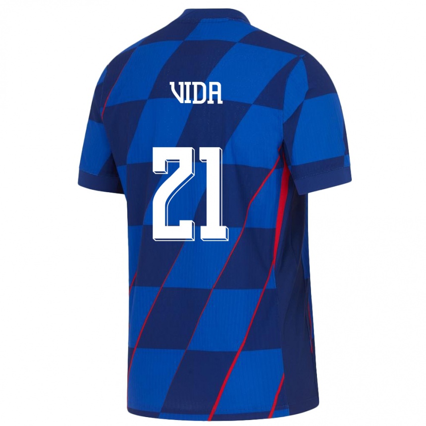 Niño Fútbol Camiseta Croacia Domagoj Vida #21 Azul 2ª Equipación 24-26