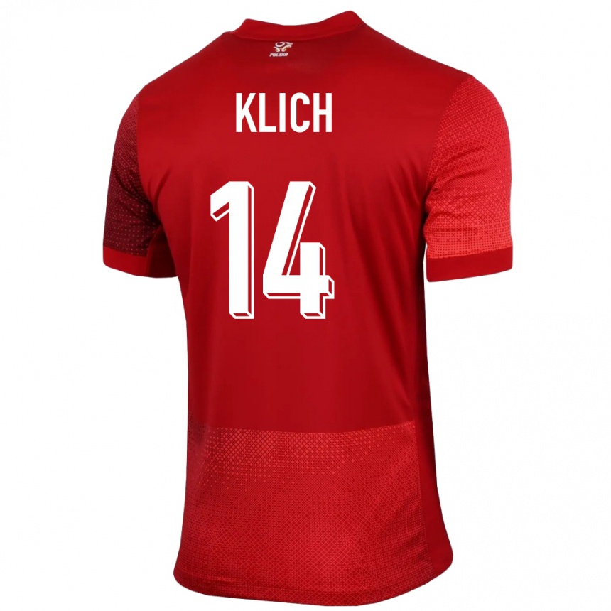 Niño Fútbol Camiseta Polonia Mateusz Klich #14 Rojo 2ª Equipación 24-26