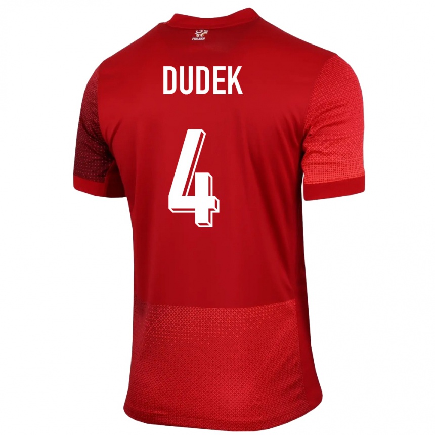 Niño Fútbol Camiseta Polonia Paulina Dudek #4 Rojo 2ª Equipación 24-26