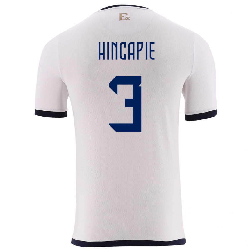 Niño Fútbol Camiseta Ecuador Piero Hincapie #3 Blanco 2ª Equipación 24-26