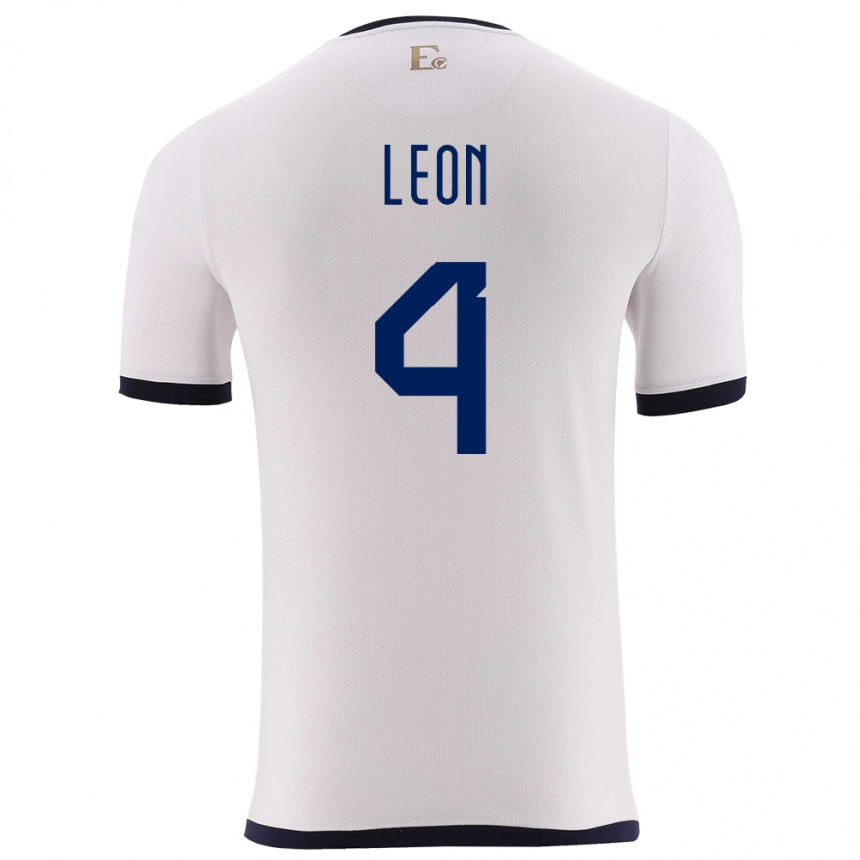 Niño Fútbol Camiseta Ecuador Fernando Leon #4 Blanco 2ª Equipación 24-26