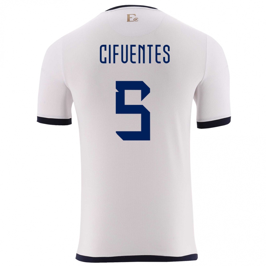 Niño Fútbol Camiseta Ecuador Jose Cifuentes #5 Blanco 2ª Equipación 24-26