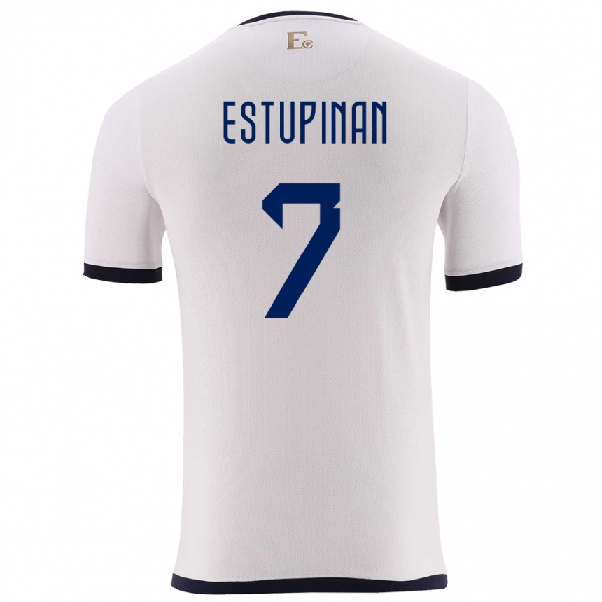 Niño Fútbol Camiseta Ecuador Pervis Estupinan #7 Blanco 2ª Equipación 24-26
