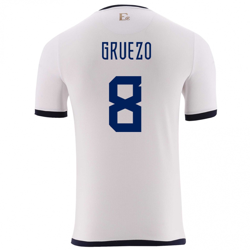 Niño Fútbol Camiseta Ecuador Carlos Gruezo #8 Blanco 2ª Equipación 24-26