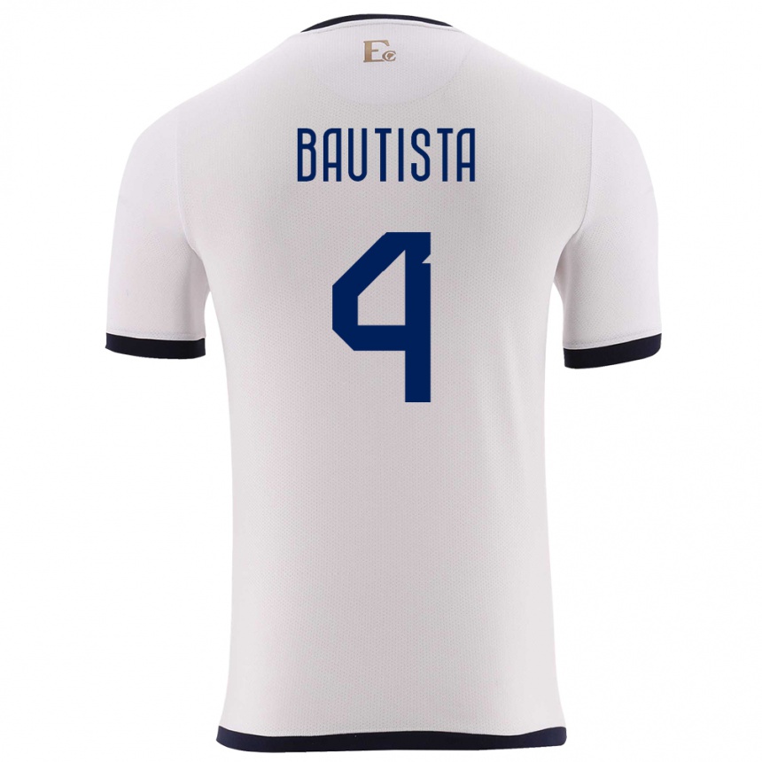 Niño Fútbol Camiseta Ecuador Davis Bautista #4 Blanco 2ª Equipación 24-26