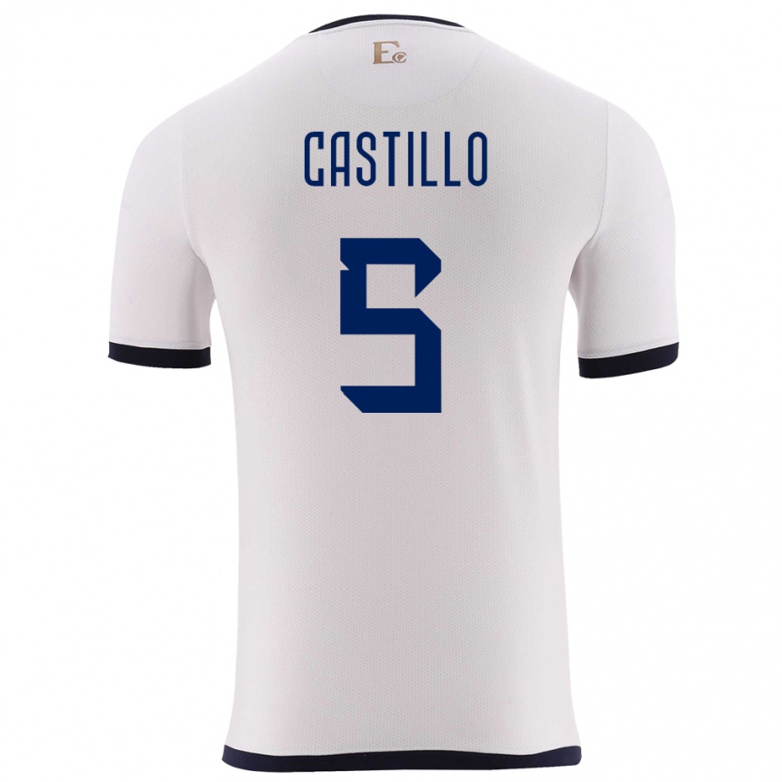 Niño Fútbol Camiseta Ecuador Denil Castillo #5 Blanco 2ª Equipación 24-26