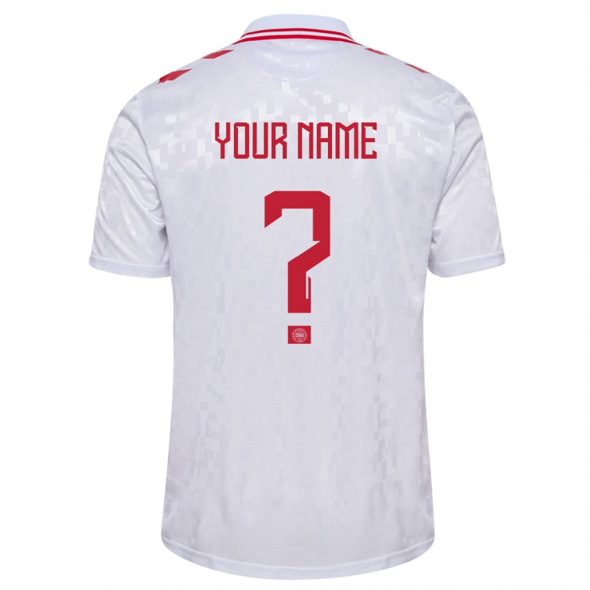 Niño Fútbol Camiseta Dinamarca Su Nombre #0 Blanco 2ª Equipación 24-26