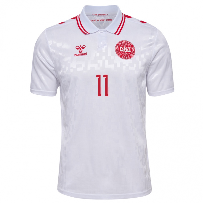 Niño Fútbol Camiseta Dinamarca Jeppe Kjær #11 Blanco 2ª Equipación 24-26