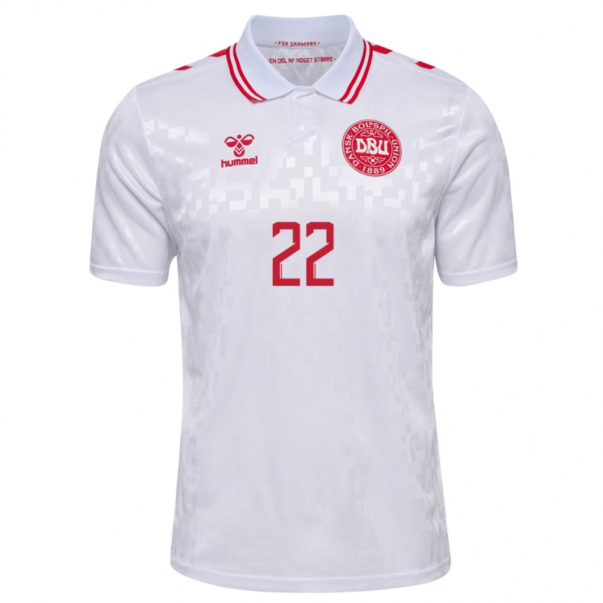 Niño Fútbol Camiseta Dinamarca Kathrine Larsen #22 Blanco 2ª Equipación 24-26