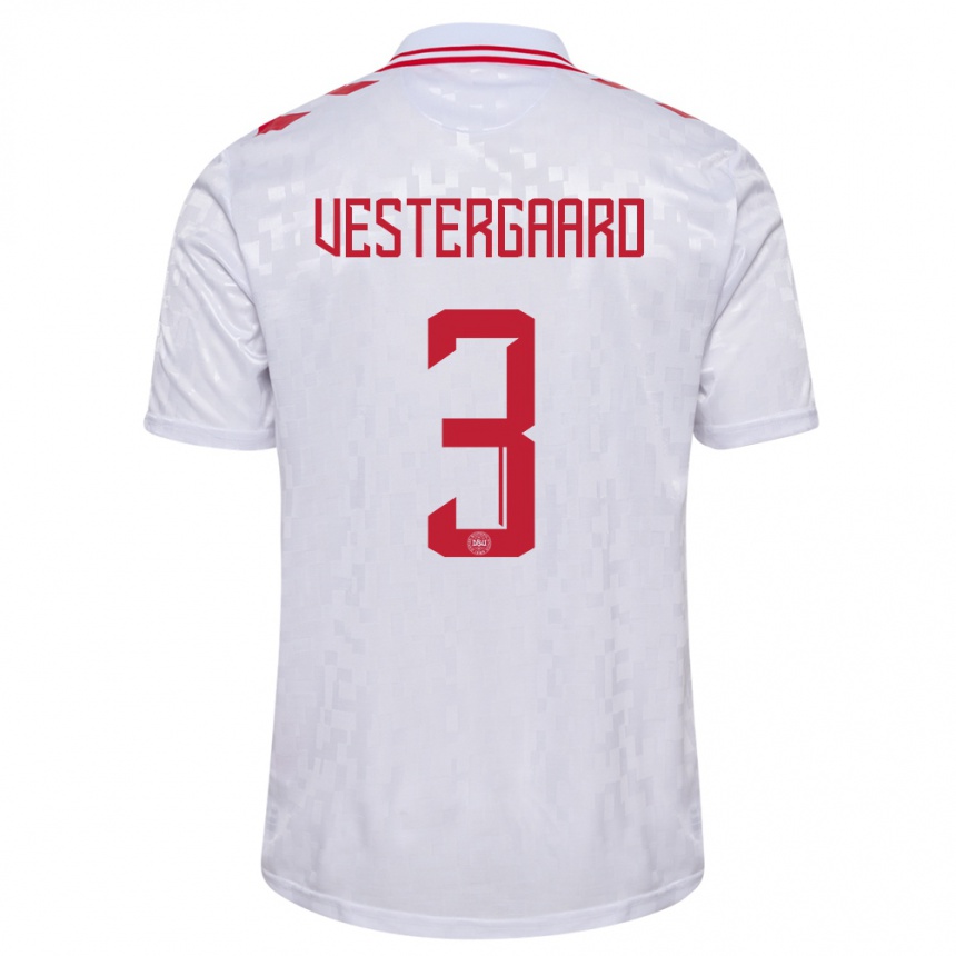 Niño Fútbol Camiseta Dinamarca Jannik Vestergaard #3 Blanco 2ª Equipación 24-26