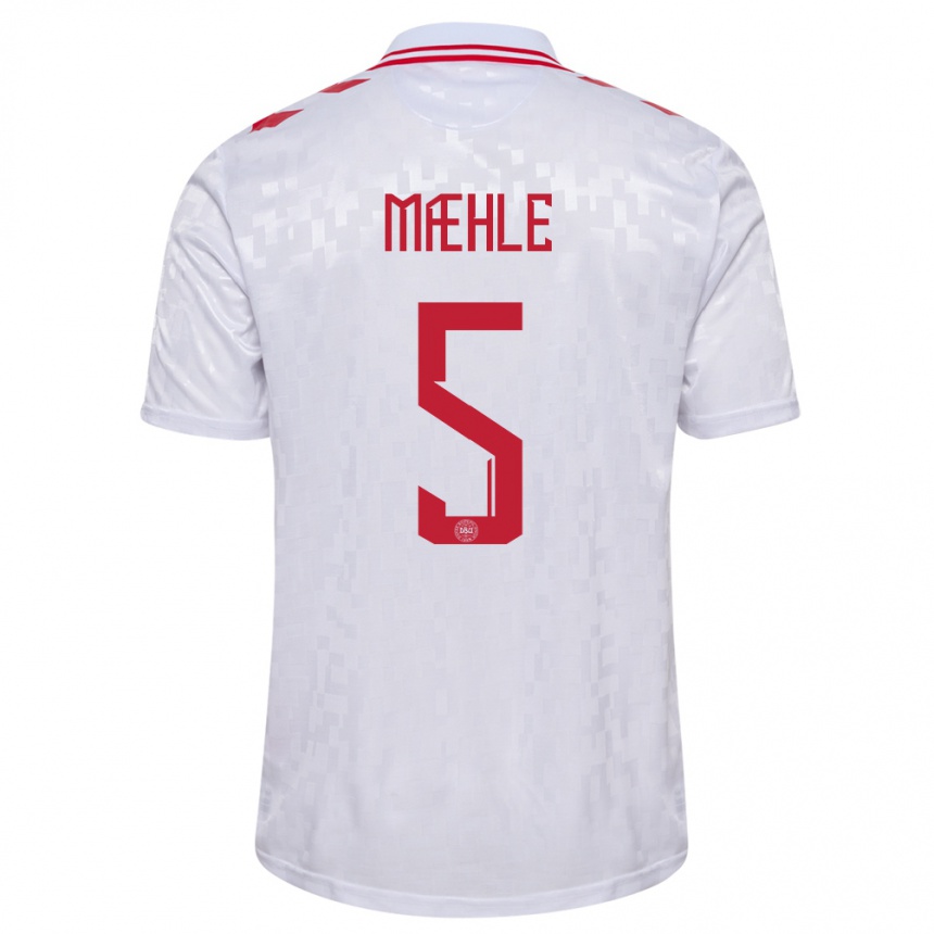 Niño Fútbol Camiseta Dinamarca Joakim Maehle #5 Blanco 2ª Equipación 24-26