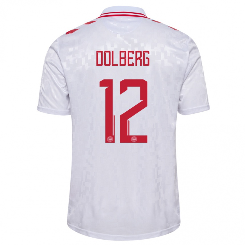 Niño Fútbol Camiseta Dinamarca Kasper Dolberg #12 Blanco 2ª Equipación 24-26