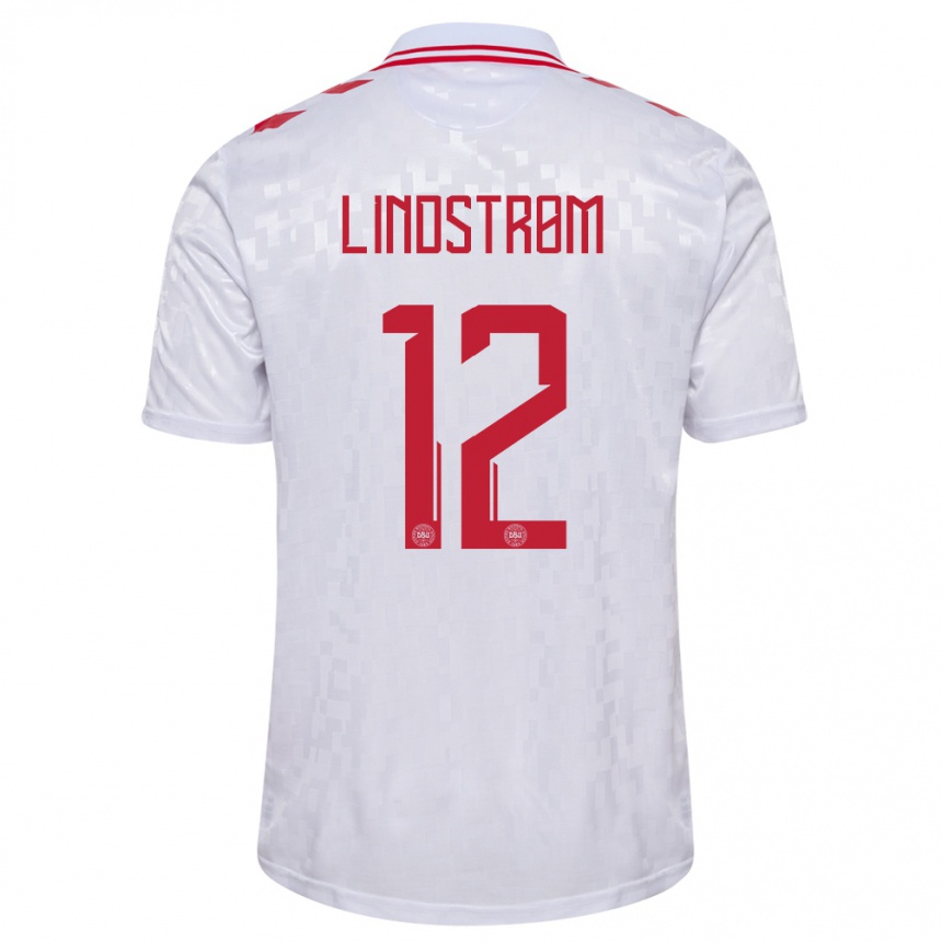 Niño Fútbol Camiseta Dinamarca Jesper Lindstrom #12 Blanco 2ª Equipación 24-26