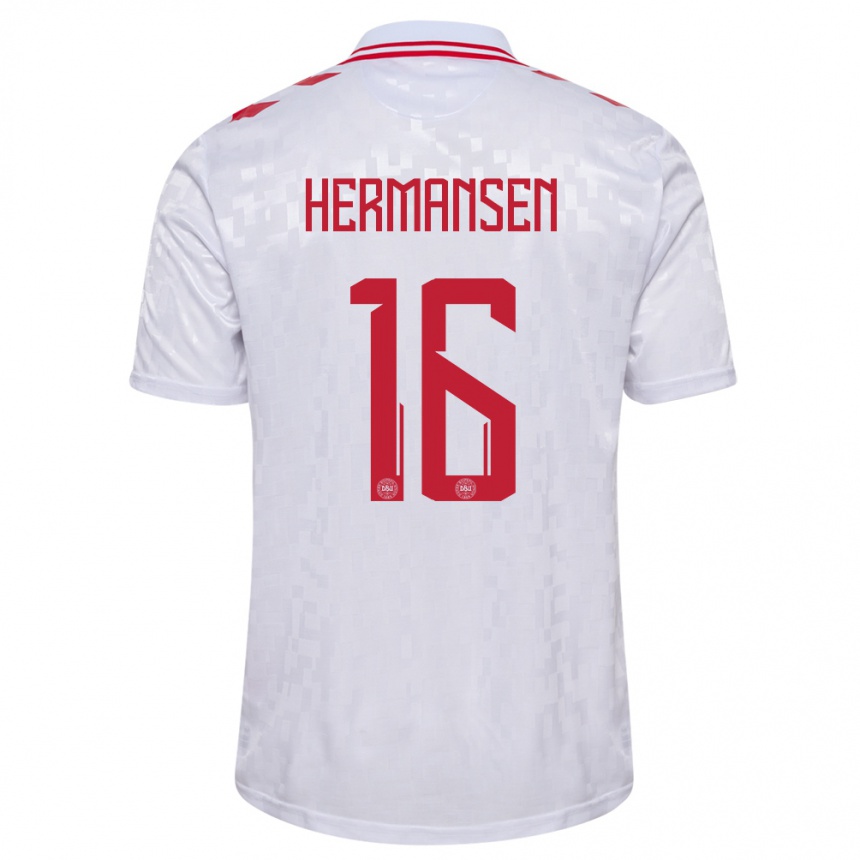 Niño Fútbol Camiseta Dinamarca Mads Hermansen #16 Blanco 2ª Equipación 24-26