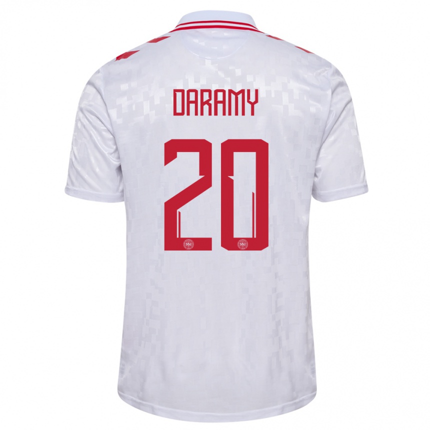 Niño Fútbol Camiseta Dinamarca Mohamed Daramy #20 Blanco 2ª Equipación 24-26