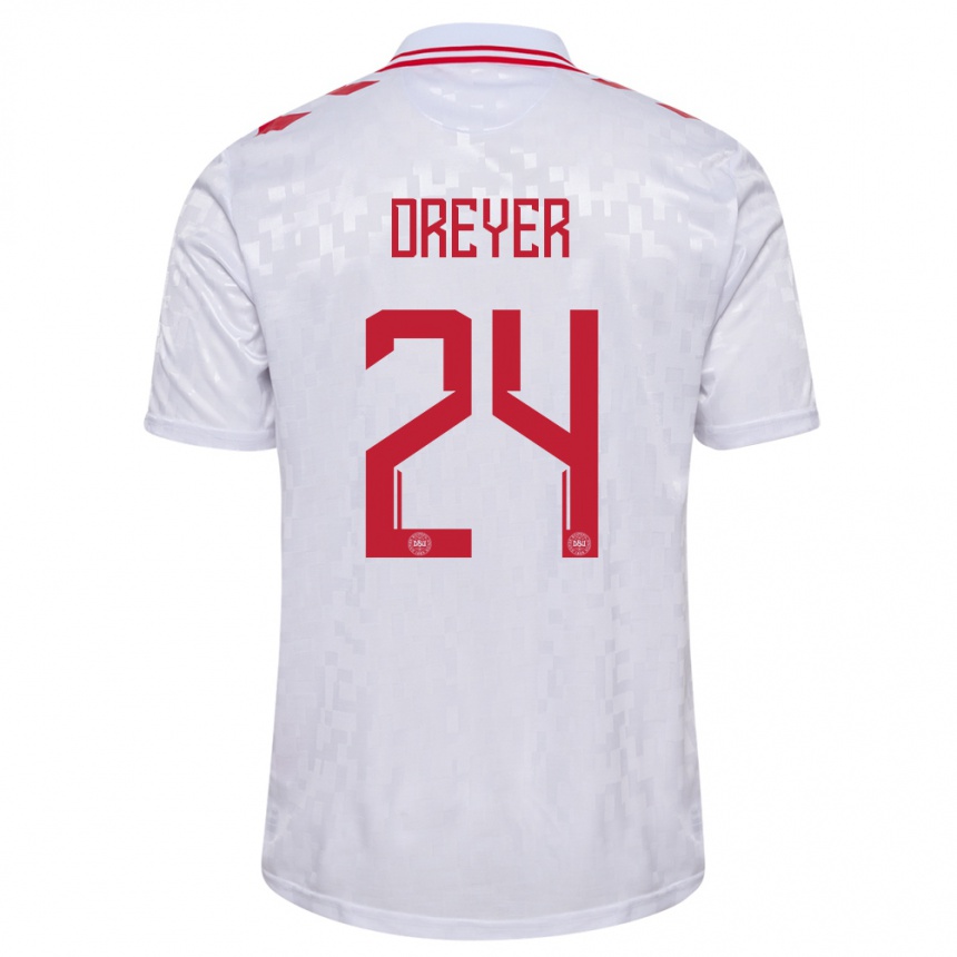 Niño Fútbol Camiseta Dinamarca Anders Dreyer #24 Blanco 2ª Equipación 24-26