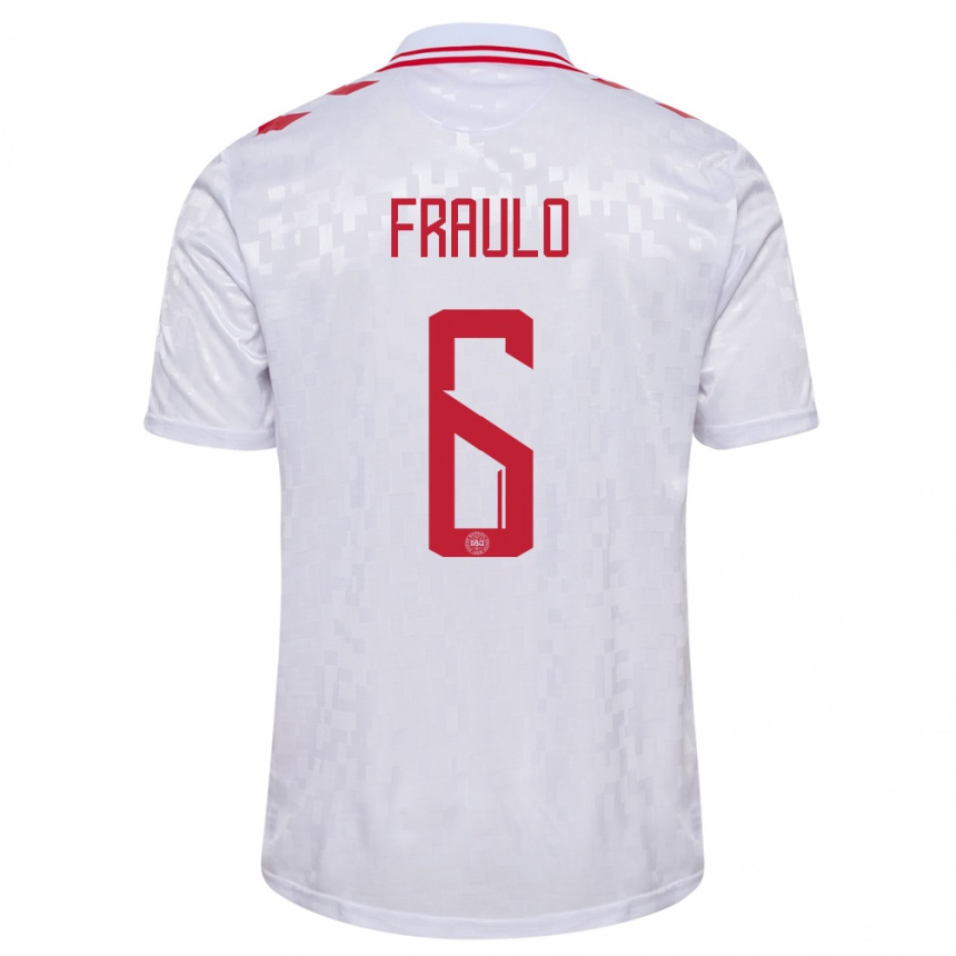 Niño Fútbol Camiseta Dinamarca Oscar Fraulo #6 Blanco 2ª Equipación 24-26