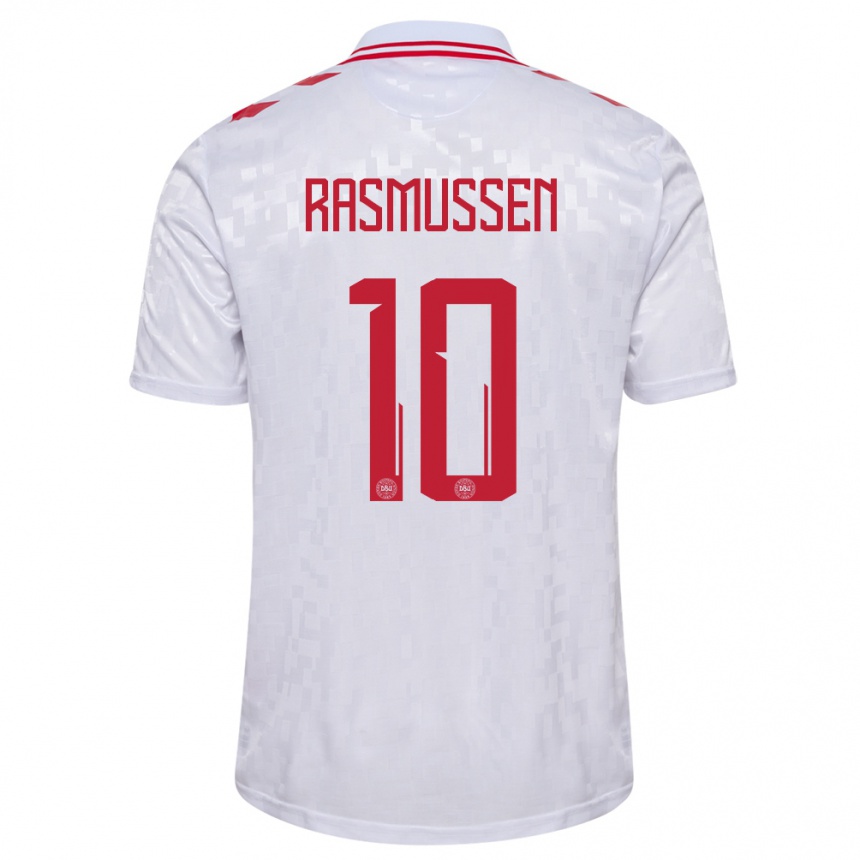 Niño Fútbol Camiseta Dinamarca Christian Rasmussen #10 Blanco 2ª Equipación 24-26