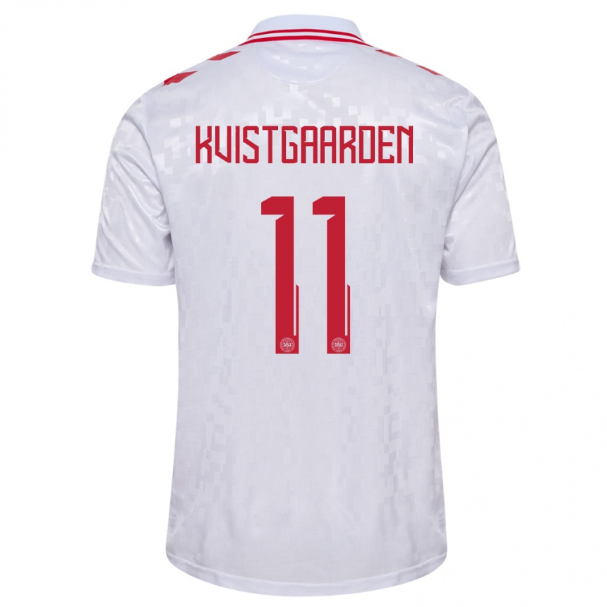 Niño Fútbol Camiseta Dinamarca Mathias Kvistgaarden #11 Blanco 2ª Equipación 24-26