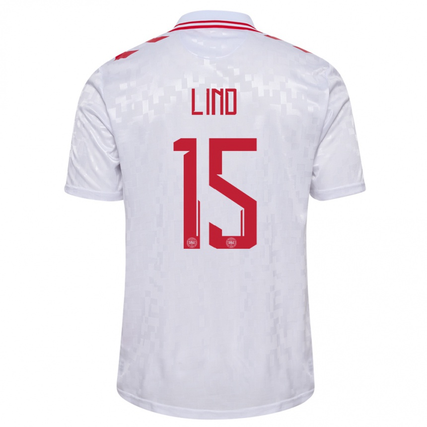 Niño Fútbol Camiseta Dinamarca Victor Lind #15 Blanco 2ª Equipación 24-26