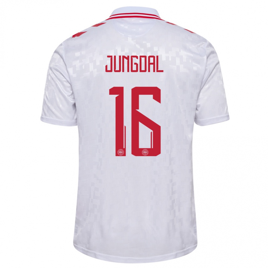 Niño Fútbol Camiseta Dinamarca Andreas Jungdal #16 Blanco 2ª Equipación 24-26