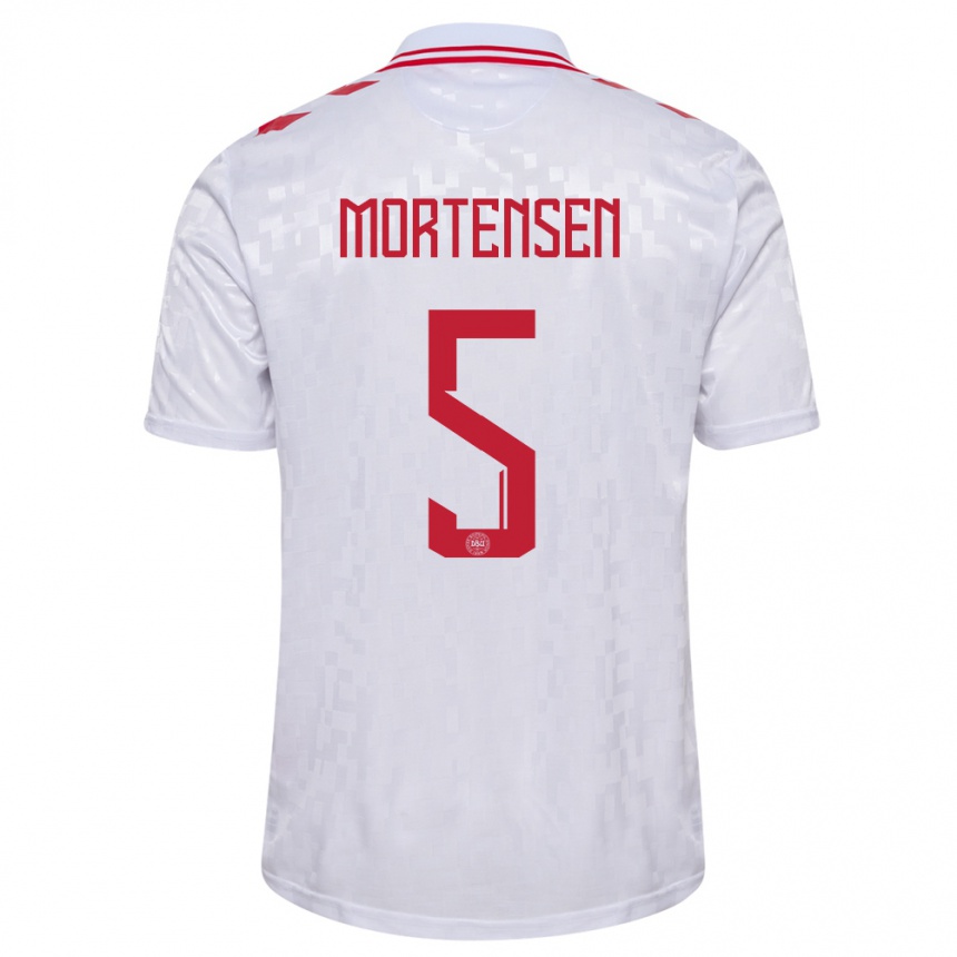 Niño Fútbol Camiseta Dinamarca Gustav Mortensen #5 Blanco 2ª Equipación 24-26