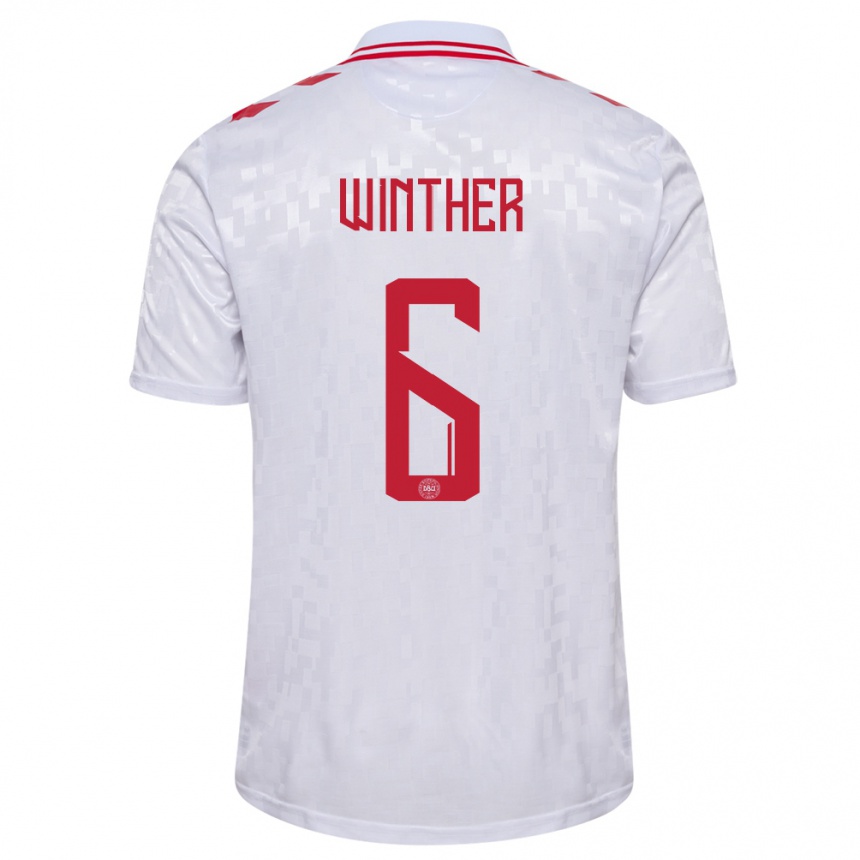 Niño Fútbol Camiseta Dinamarca Casper Winther #6 Blanco 2ª Equipación 24-26