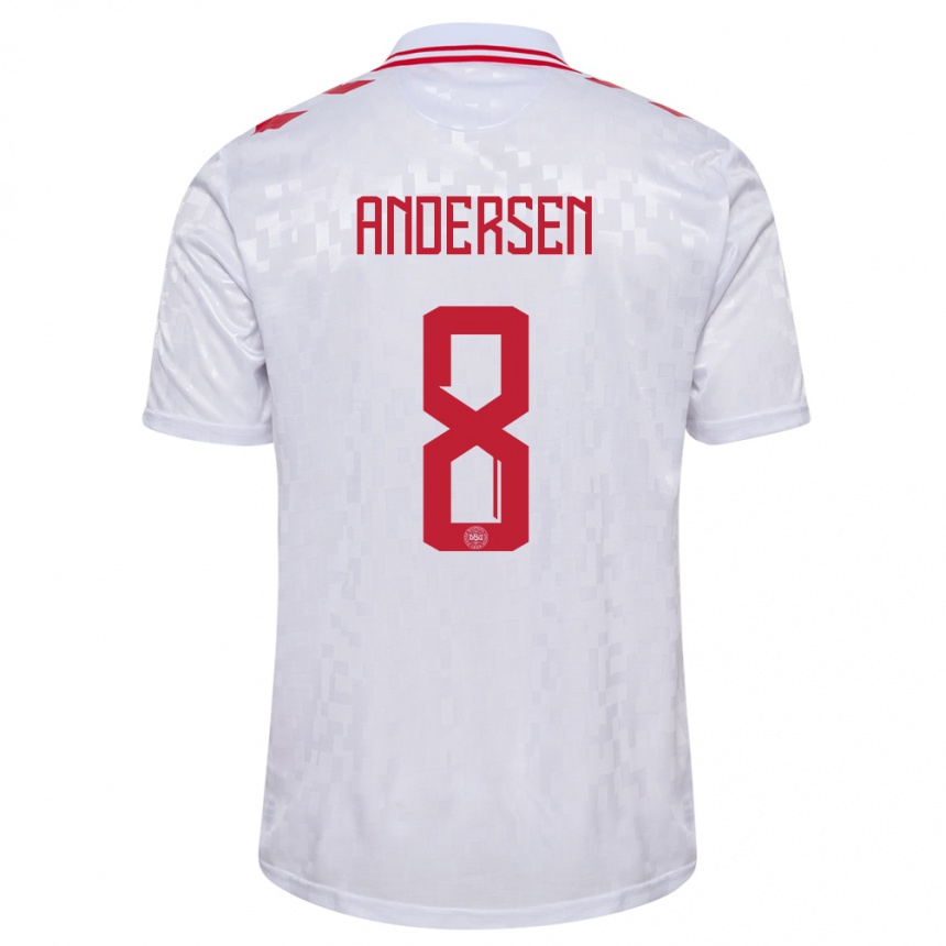 Niño Fútbol Camiseta Dinamarca Silas Andersen #8 Blanco 2ª Equipación 24-26