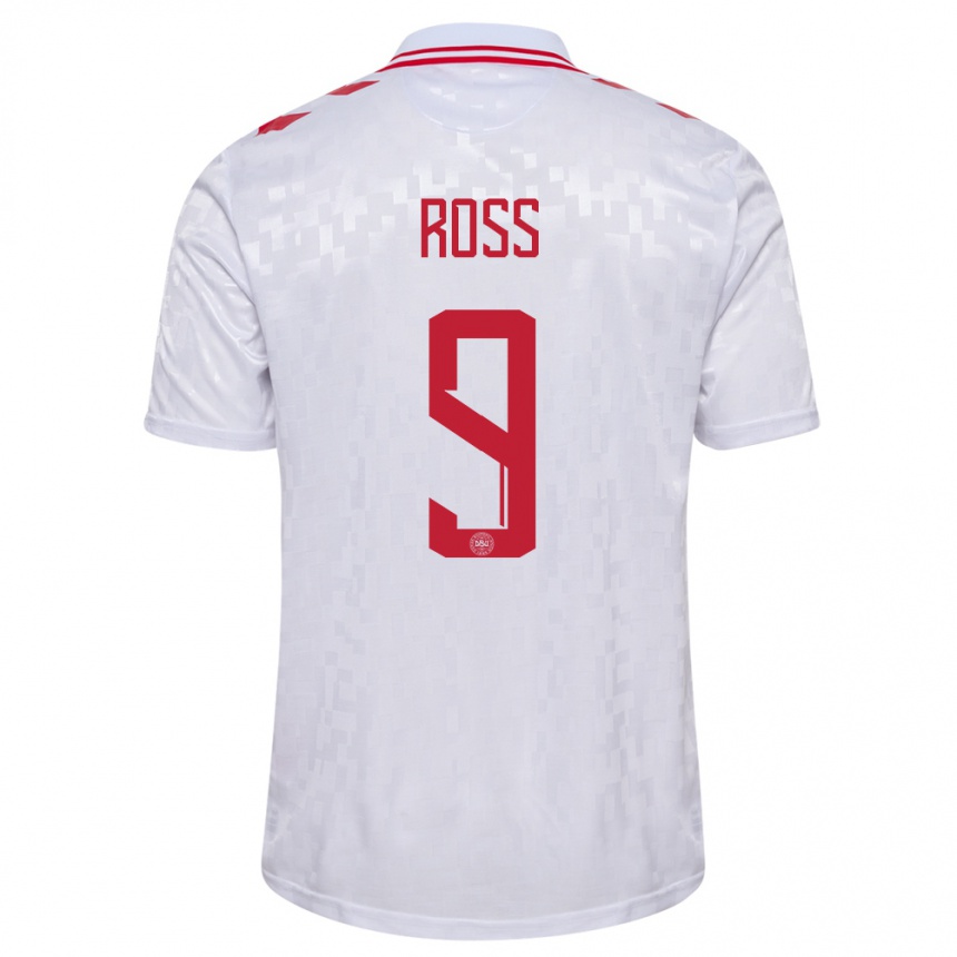 Niño Fútbol Camiseta Dinamarca Oliver Ross #9 Blanco 2ª Equipación 24-26