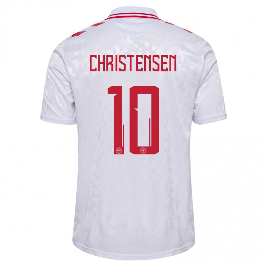 Niño Fútbol Camiseta Dinamarca Gustav Christensen #10 Blanco 2ª Equipación 24-26