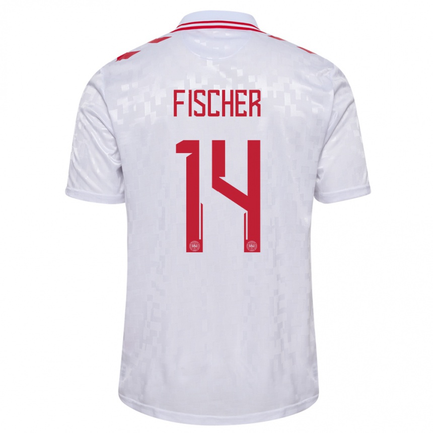 Niño Fútbol Camiseta Dinamarca Mikkel Fischer #14 Blanco 2ª Equipación 24-26