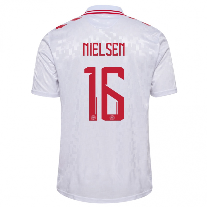 Niño Fútbol Camiseta Dinamarca Magnus Nielsen #16 Blanco 2ª Equipación 24-26