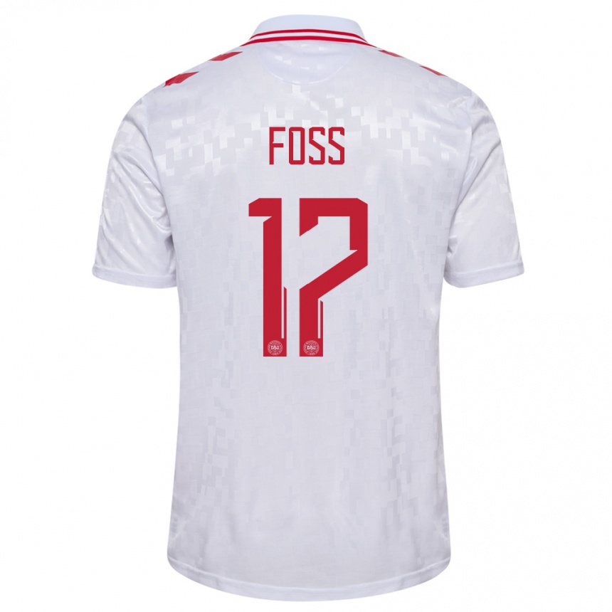 Niño Fútbol Camiseta Dinamarca Jonathan Foss #17 Blanco 2ª Equipación 24-26