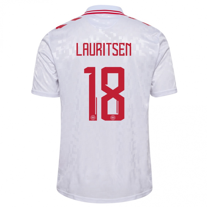 Niño Fútbol Camiseta Dinamarca Tobias Lauritsen #18 Blanco 2ª Equipación 24-26