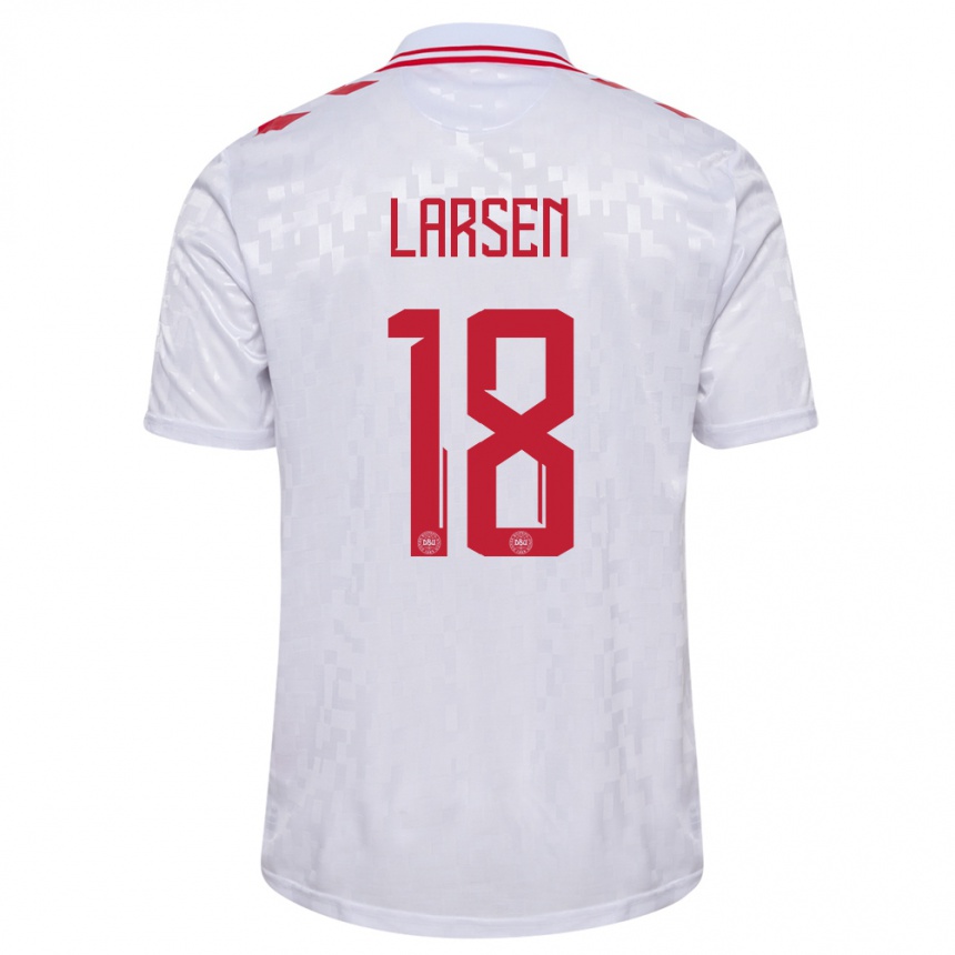 Niño Fútbol Camiseta Dinamarca Lukas Larsen #18 Blanco 2ª Equipación 24-26