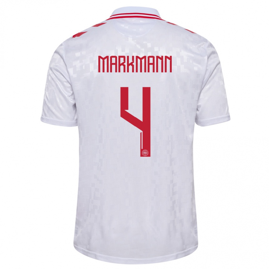 Niño Fútbol Camiseta Dinamarca Noah Markmann #4 Blanco 2ª Equipación 24-26