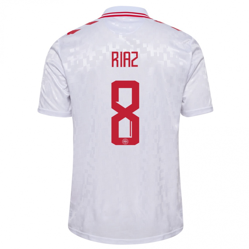 Niño Fútbol Camiseta Dinamarca Danial Riaz #8 Blanco 2ª Equipación 24-26