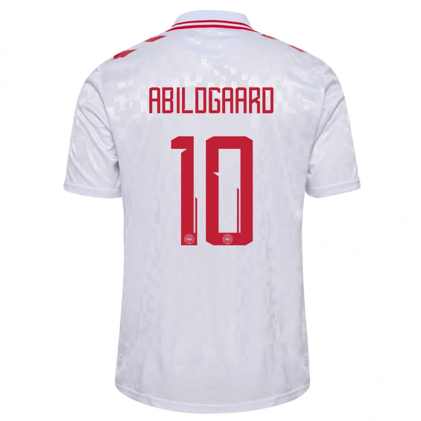 Niño Fútbol Camiseta Dinamarca Lasse Abildgaard #10 Blanco 2ª Equipación 24-26