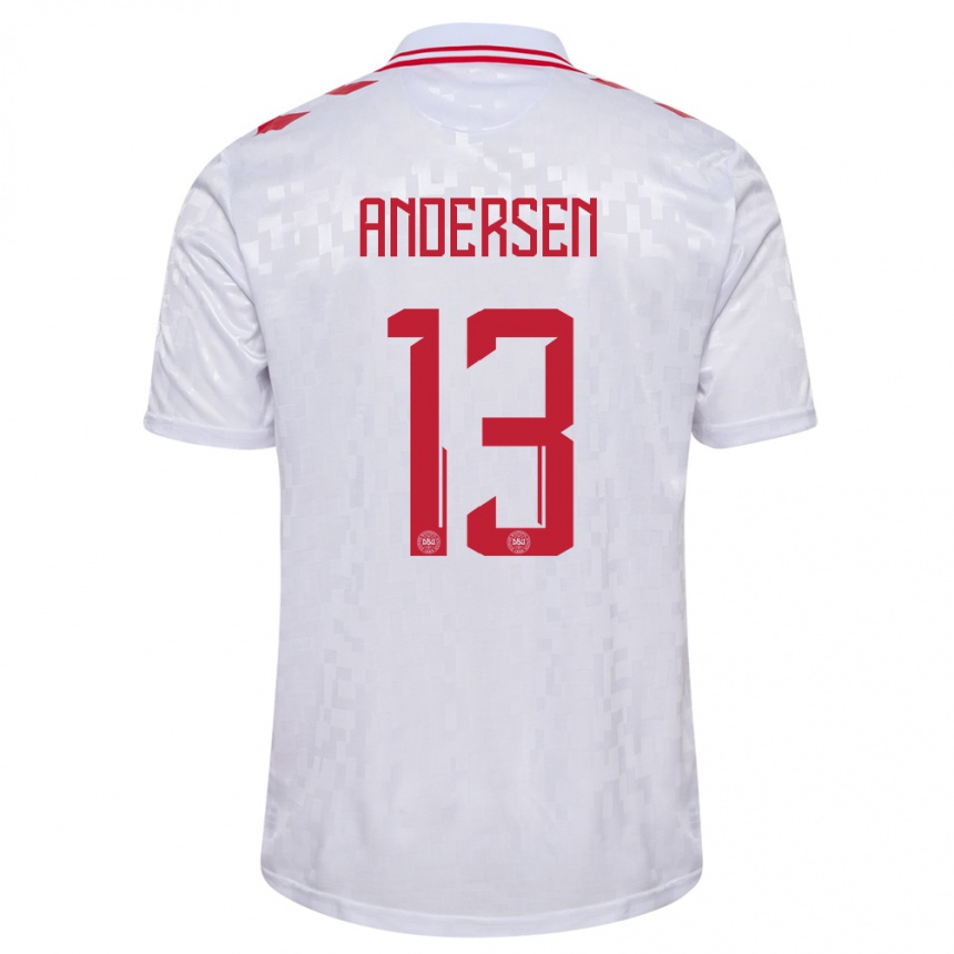 Niño Fútbol Camiseta Dinamarca Frej Andersen #13 Blanco 2ª Equipación 24-26