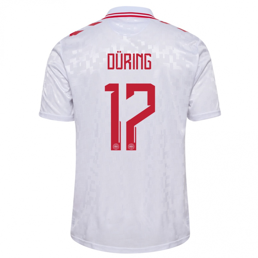 Niño Fútbol Camiseta Dinamarca Rasmus Düring #17 Blanco 2ª Equipación 24-26