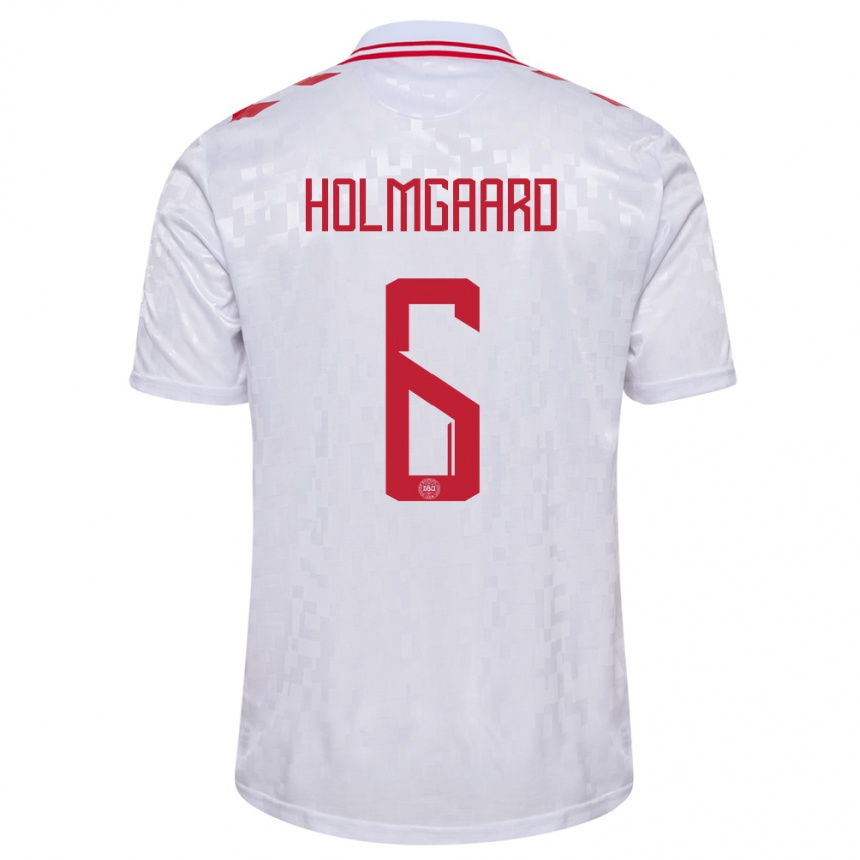 Niño Fútbol Camiseta Dinamarca Karen Holmgaard #6 Blanco 2ª Equipación 24-26